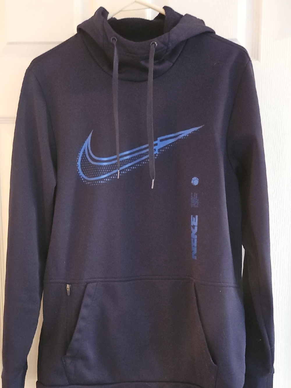 Like New Men's Teen Nike Navy Pullover Hoodie with Blue Swoosh And Zip Pocket